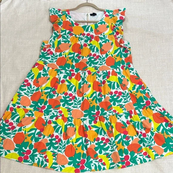 J. Crew Dress Size 12 Novelty Fruit Print Linen Tiered Ruffled Midi Beach Resort - Picture 14 of 15